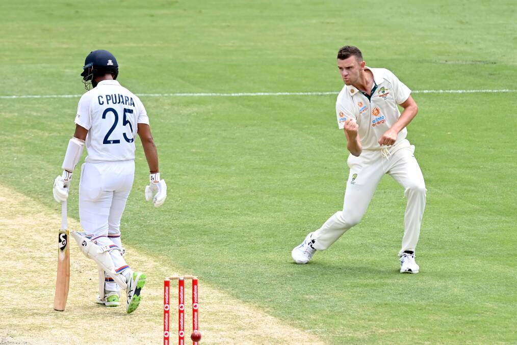 Hazlewood in action for Australia. Picture by Bradley Kanaris/Getty Images