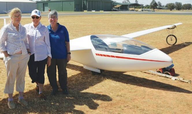 FLYING HIGH: Jenny Ganderton (left) with fellow Australian gliding representatives, Kerrie Claffey and Cathy Conway. Photo: Temora Independent 