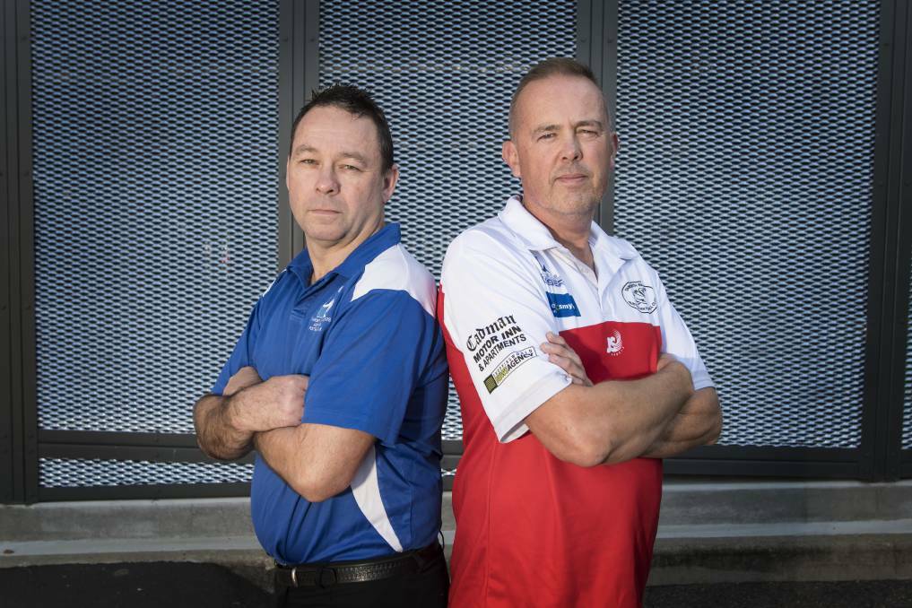 COMMON STRUGGLE: Tamworth Kangaroos coach Tony Bishop and Tamworth Swans mentor Paul Kelly. 