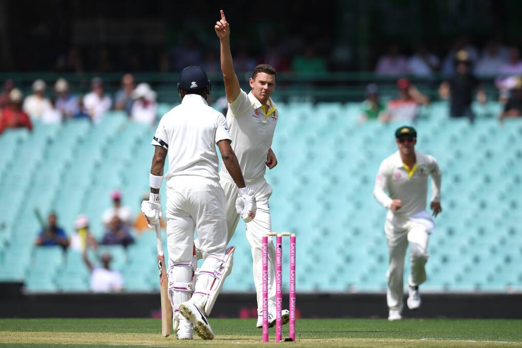 BULLET TIME: Hazlewood in action for Australia. Photo: AAP