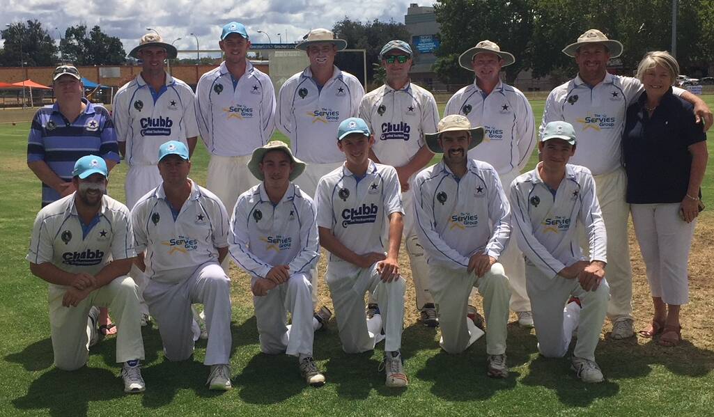 A KEEPER: Josh Hazlewood (back row third from the left) and his Old Boys teammates prior to the start of play on Saturday. 