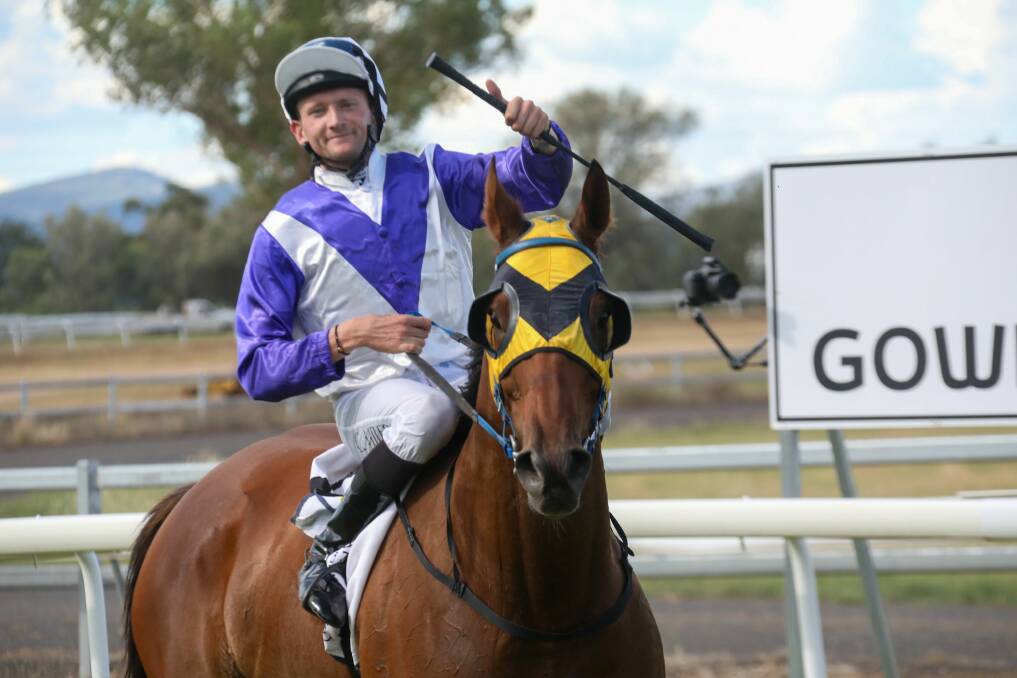 Cobi Vitler savours victory after Danza In The Dark won the $50,000 Quirindi Cup. Picture by Bradley Photographers
