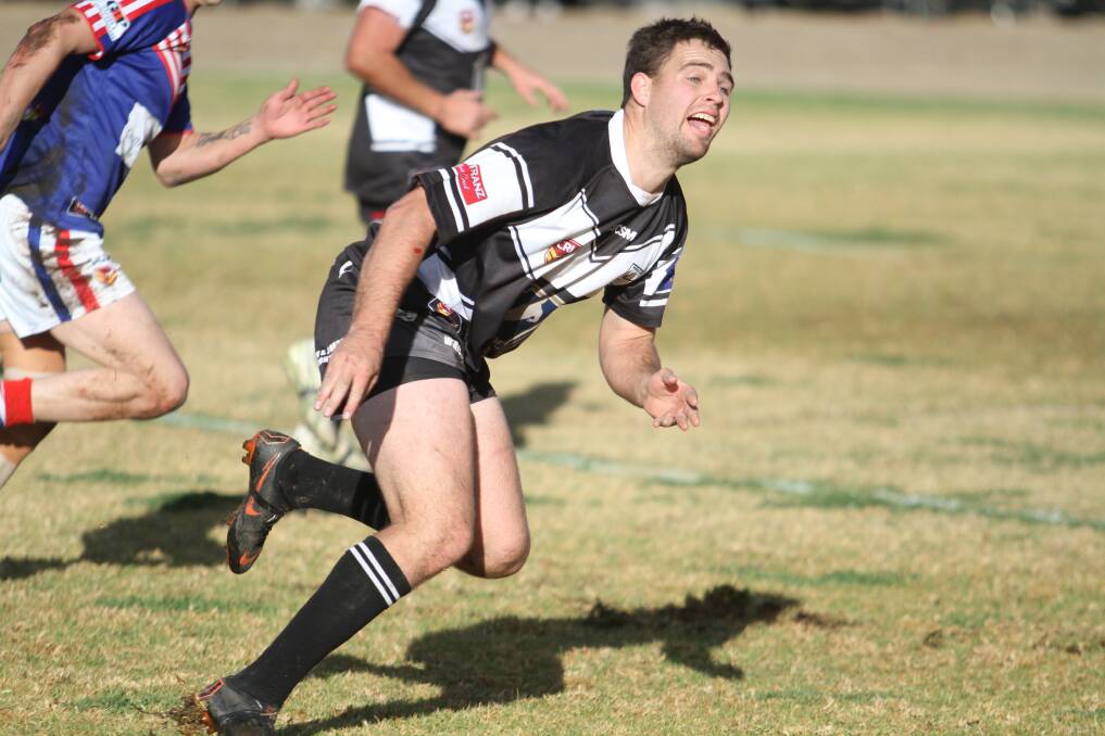 ON THE BOARD: Werris Creek second-rower Cody Tickle after firing a ball for Zac Buckley to score the Magpies' first try.  