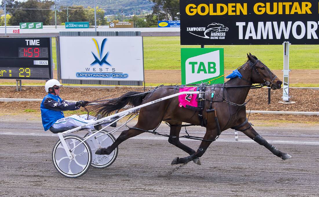 Anthony Varga steers Barry's Brother to victory at Tamworth Paceway. Picture by PeterMac Photography
