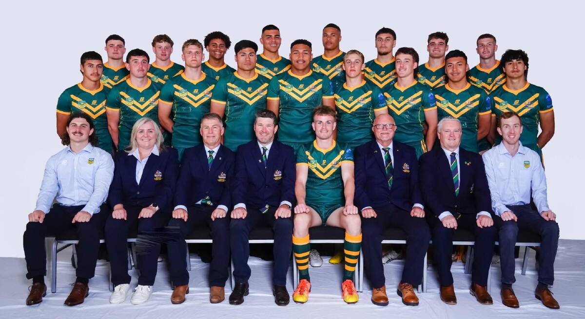 Spinks, middle row second left, and Lahrs, middle row fourth right, played for the Australian Schoolboys against the Junior Kumuls in Port Moresby on Sunday, September 24. Picture supplied