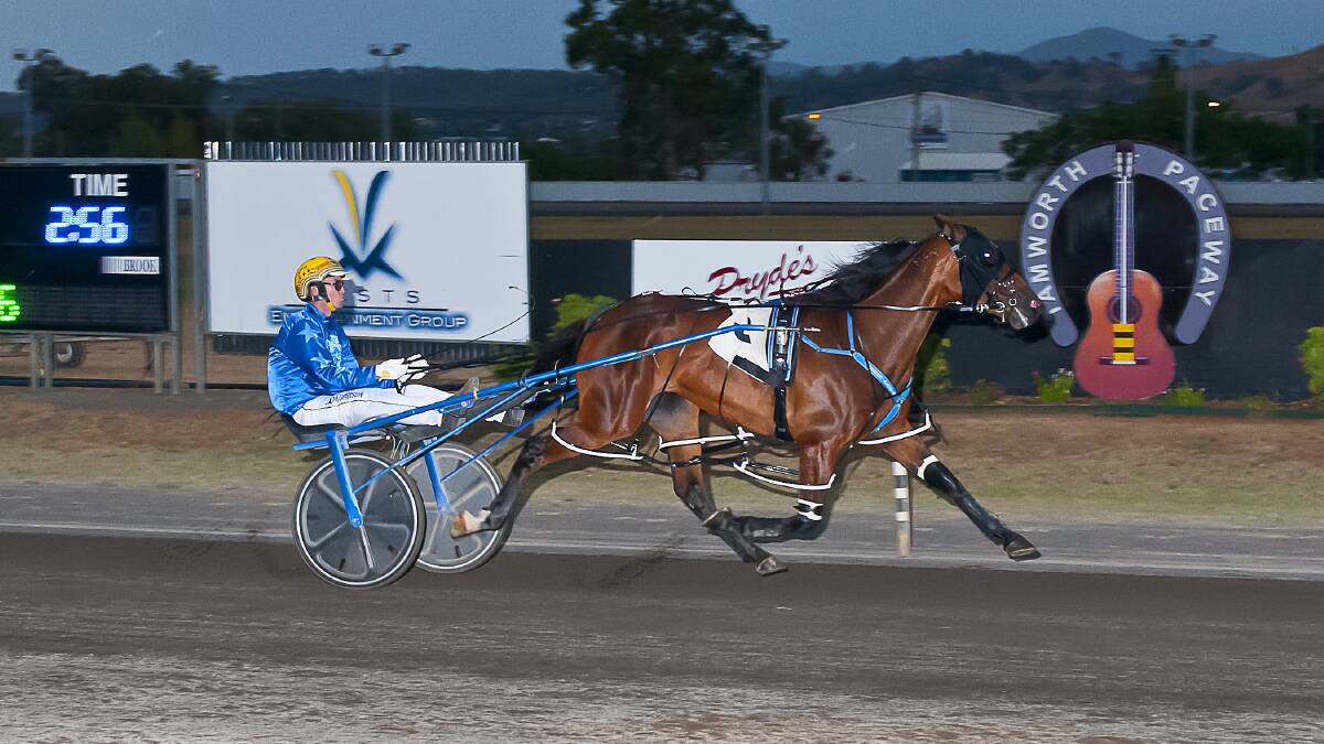 FLYING: Im A Mystery Girl wins last year's Garrads Tamworth City Cup. The horse will race at Menangle on Saturday. Photo: PeterMac Photography 