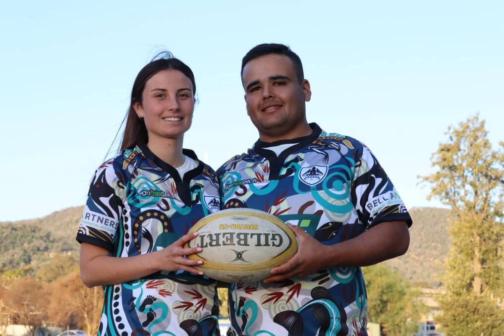 Allan and fellow Magpie Brodie Merrett wear the club's special Reconciliation Round jersey. Picture by Emma Bailey
