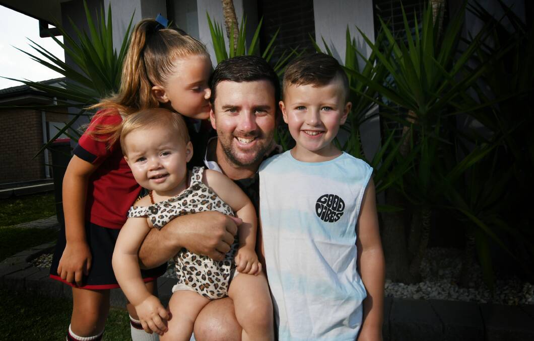 THE GANG: Old Boys allrounder Aaron Hazlewood with his kids, Summer, 6, Chayse, 4, and Laith, 1. Photo: Gareth Gardner 