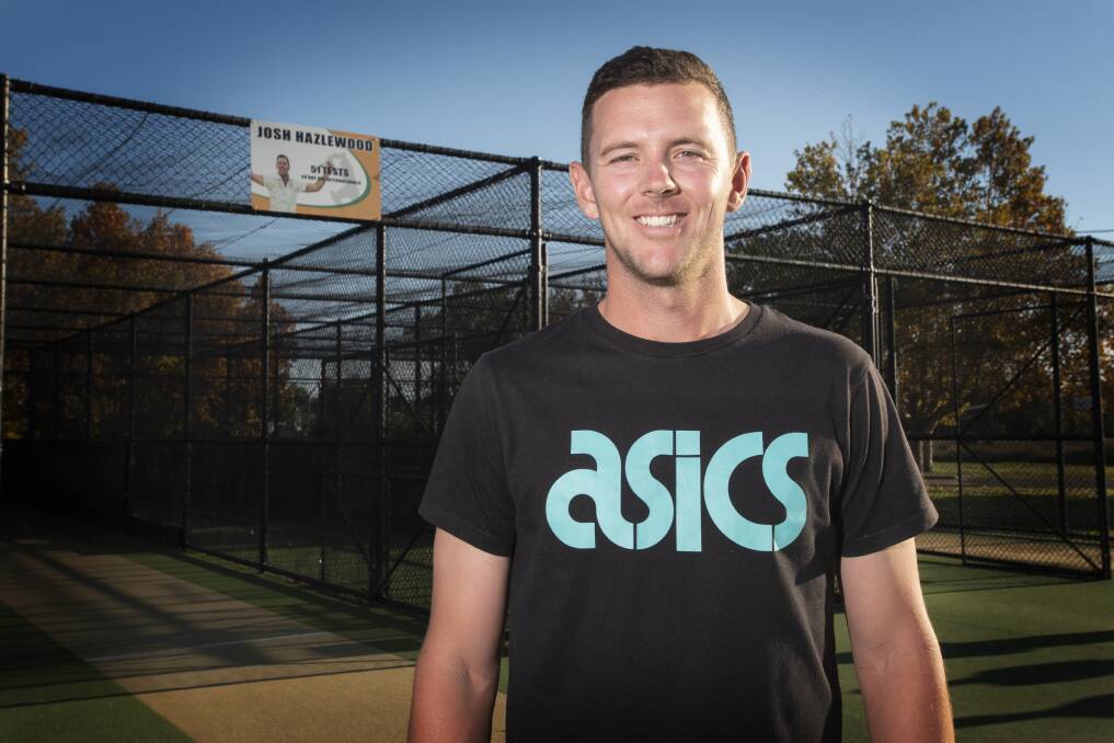 BULLET: Josh Hazlewood and the net named after him at the Riverside Sporting Complex. Photo: Peter Hardin