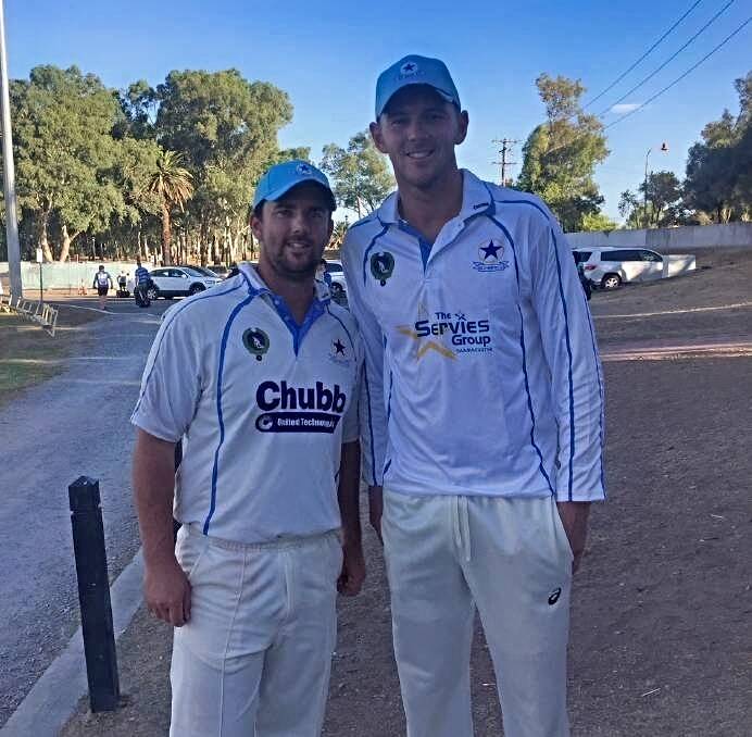 PAST BLAST: Aaron and Josh Hazlewood after the Aussie quick played for his former club, Old Boys, in 2019.