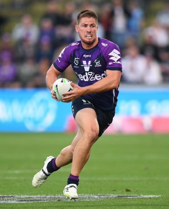 Lewis takes a hit-up for the Storm in 2020, his debut NRL season. Picture by Melbourne Storm