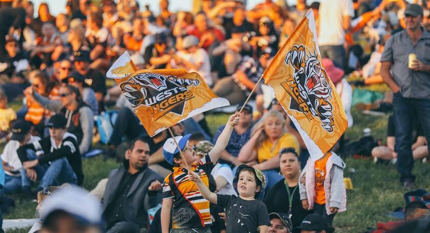 PROUD ARMY: Wests Tigers fans enjoy the club's big win over the Titans at Scully Park in 2019. Photo: NRL Photos