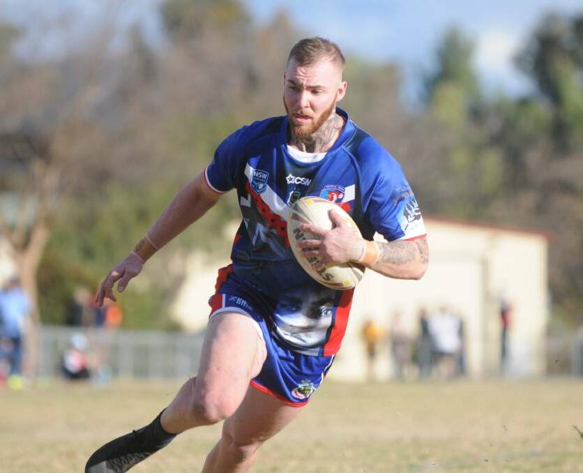 WEAPONISED: Centre Ryley Mackay en route to scoring five tries against Werris Creek at Kooty this year. Photo: Mark Bode