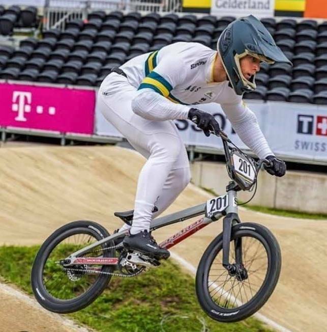 AUSSIE PRIDE: Davis competes at the 2021 UCI BMX World Championships in the Netherlands. Photo: Facebook
