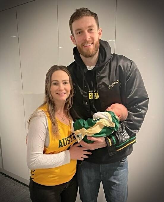 Nick and Emily Kay nurse Logan in Melbourne, where Nick is playing for the Boomers. Picture supplied