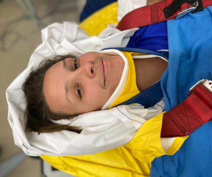 GRAVE FLASHBACK: Bulldogs player Erin Skewes after being knocked out and suffering a bruised spinal cord in a match last month. Photo: Supplied
