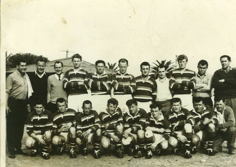 The Bears when they re-entered Group 4's first division in 1964. Back row: R Bayliss (massuer), J Woolaston (president), R Fletcher (secretary), D Thomas, J Sutton, D Snook, R Kelly (captain-coach), W Brennan, R Mitchell, T Dixon, JR Maguire (treasurer). Front row: T Simmonds, R Green, G Carter, A Wilder, G Bradbury, G Ford, B Mellon, B Smith, Poly Miller (manager).