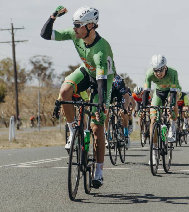 YOUNG GUN: Kai Chapman, of Hunter District Cycling Club, lets everyone know how he feels about recording the fastest time in the race.