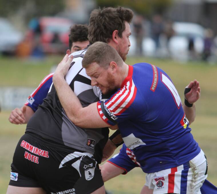 BRICK WALL: Jaeger gives Magpies replacement forward Bryce Parsons the hot shoulder last Saturday.