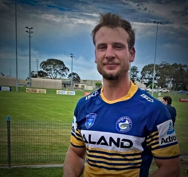 MISSION MAN: Tamworth teen Mark Simon is currently trialling for an Eels contract. Eyeing SG Ball action this season, he is seen here after scoring a try in a recent trial against Canberra. Photo: Supplied 