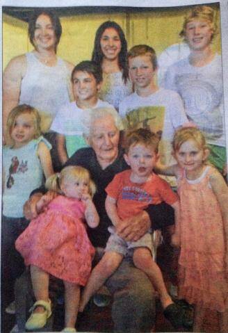 A LIFE WORTH LIVING: Merv with his great-grandchildren. 