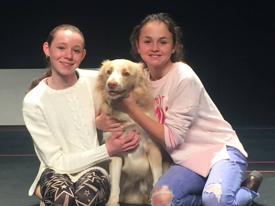 Ready for the performance: Tara Withers as Annie, Bowie as The Wonder Dog and Alicia Turner, who also plays Annie.