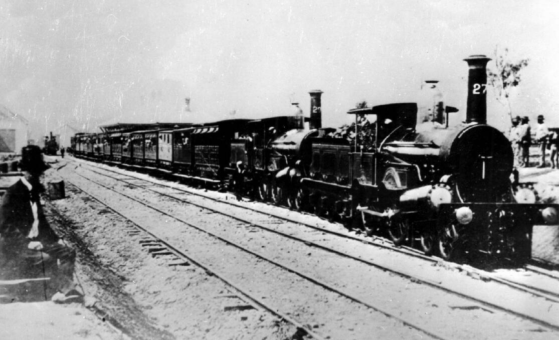 Great occasion: West Tamworth’s first passenger train arrives in October 1878. It was one of several trains arriving to celebrate the official opening of the station. 