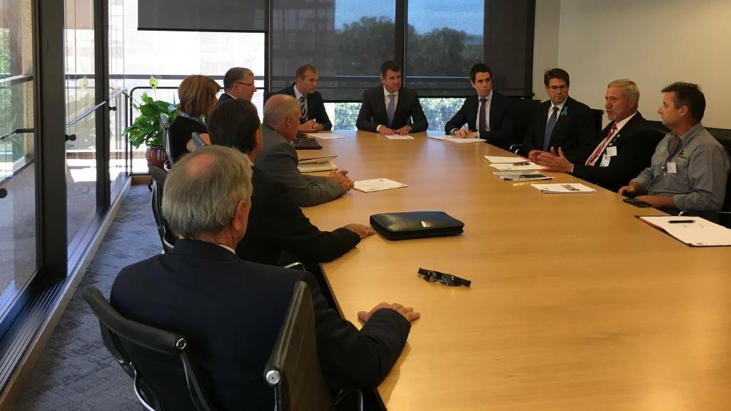 VITAL INDUSTRY: The delegation from Namoi Councils Joint Organisation meets with Premier Mike Baird and Planning Minister Rob Stokes in Sydney in 2016.