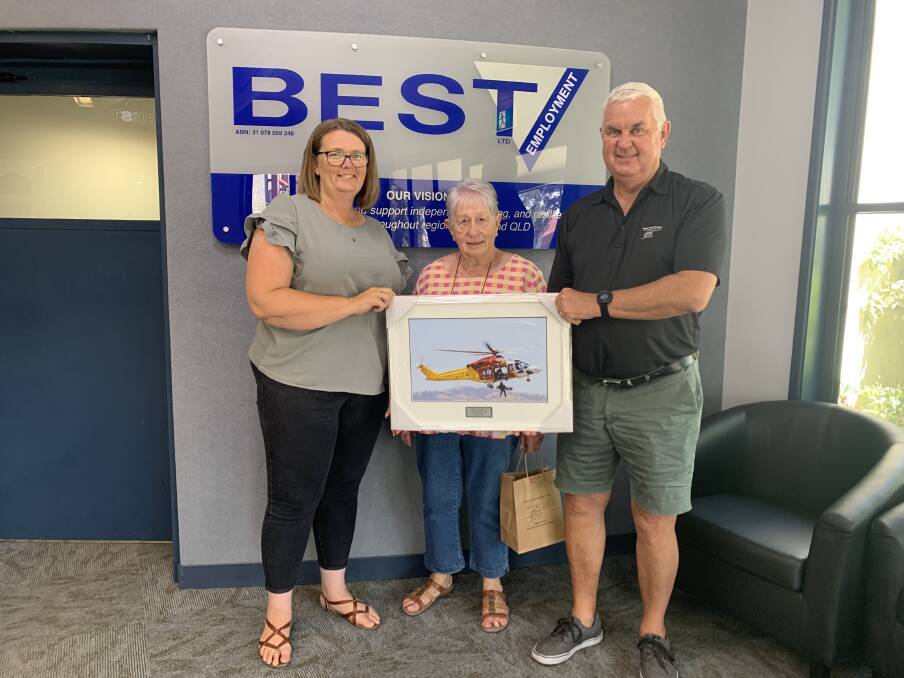 Kerrie Dettmann, Manager Community Service BEST Employment, Drover's Run entrant Sue Lowe and Jeff Galbraith from Westpac Rescue Helicopter Service. Picture supplied.