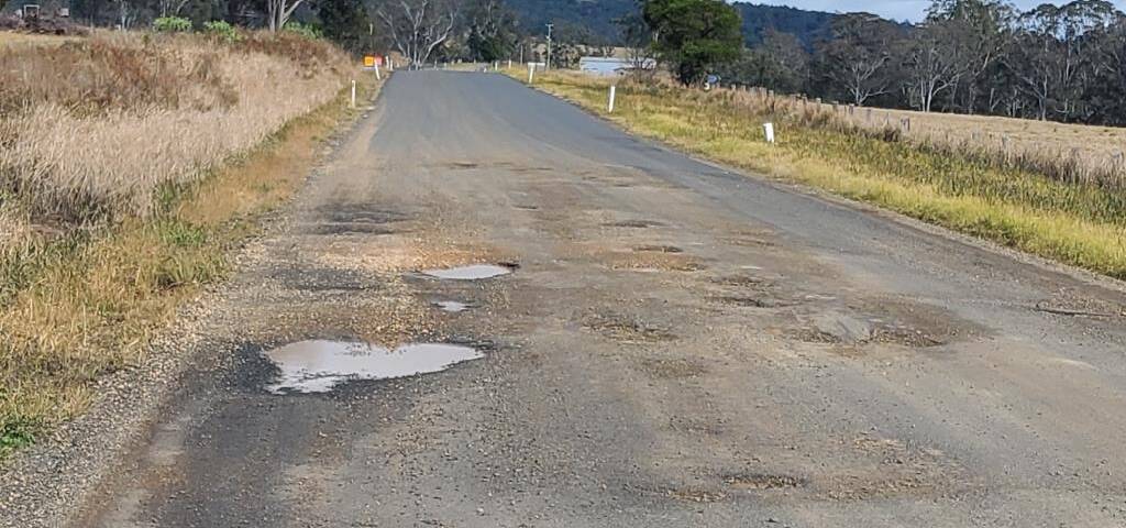 Pothole damage along the roads in the Tenterfield shire.