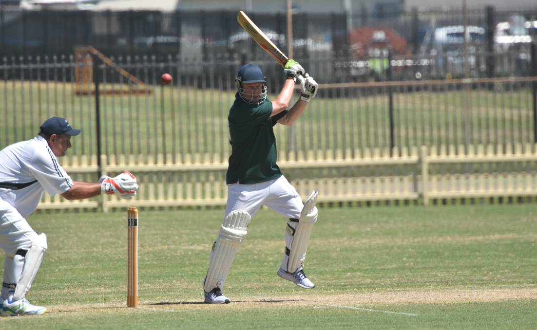 BATTLE ROYALE: New England's Hugh Piper at the first over-50 state cricket championships in Port Macquarie this year. 