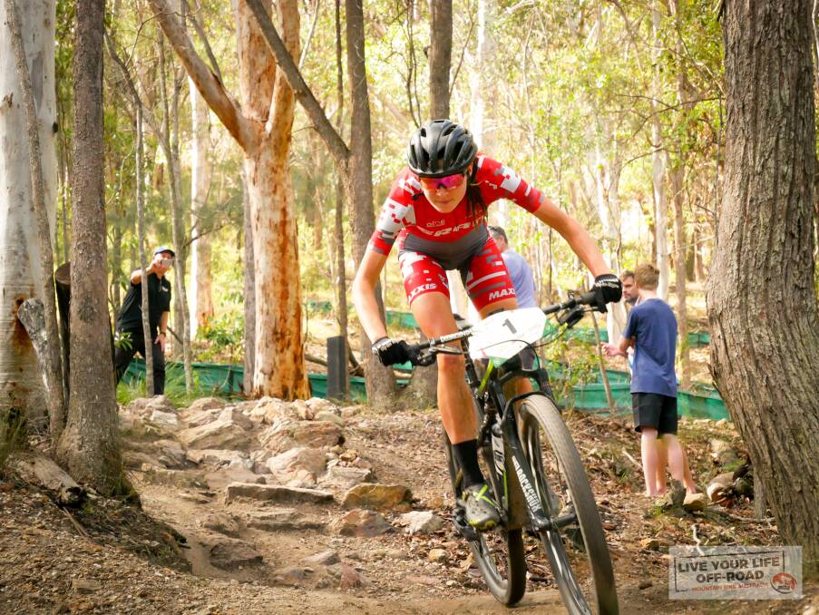 BIG MOMENT: Holly Harris secured her first elite women's national mountain bike championship with a win at the marathon titles on Sunday. Photo: Mountain Bike Australia. 