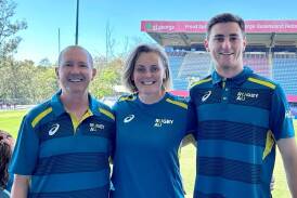 NSW Country Rugby Union referees' president Anthony Furey, New England's Kath Little and Hamish Biddle at the Australian Rugby Shield. Picture supplied.