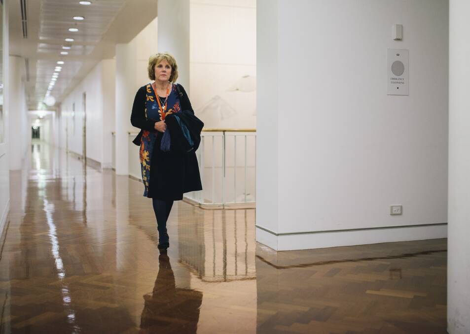 Lucy Haslam on a 2015 visit to Parliament House, where she lobbied Parliament on the medicinal use of cannabis. Picture by Rohan Thomson