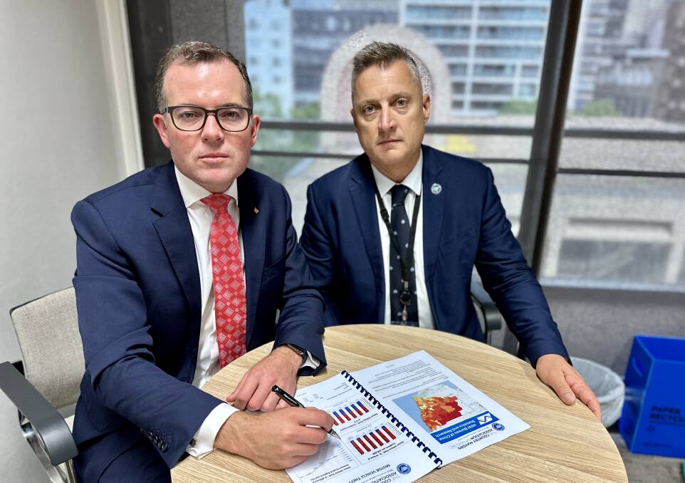Northern Tablelands MP Adam Marshall, left, with NSW Country Mayors Association Jamie Chaffey, calling on the government to take immediate action on the rural and regional crime crisis.