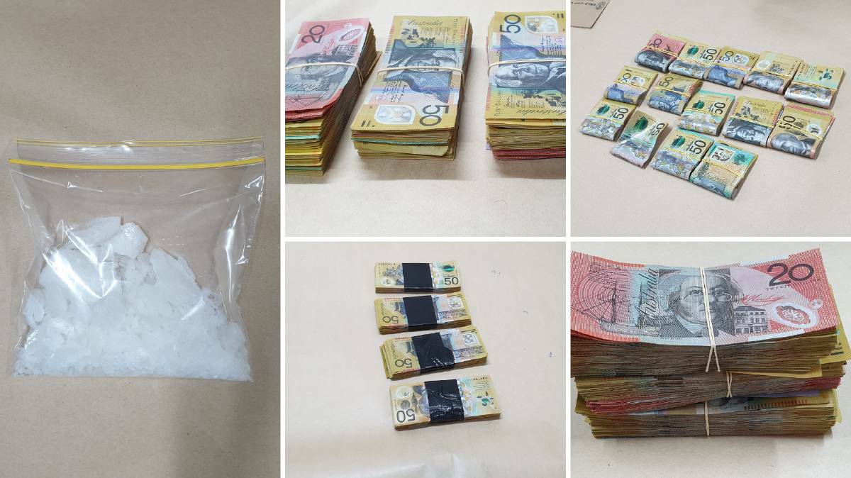 HAUL: The cash and methylamphetamine Oxley police uncovered in the Toyota in Aberdeen Street in Tamworth in March. Photos: Oxley Police