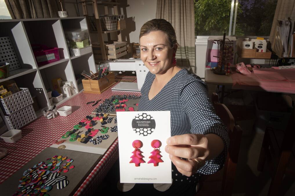 FEELING FESTIVE: Earring designer and small business owner Anna Hall has been busy creating special Christmas products for the silly season. Photo: Peter Hardin