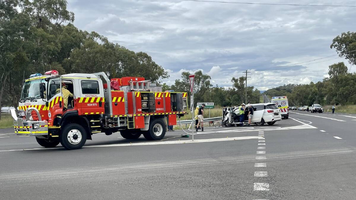 CRASH: Two cars collided at a highway intersection and one reportedly rolled. Photo: Peter Hardin