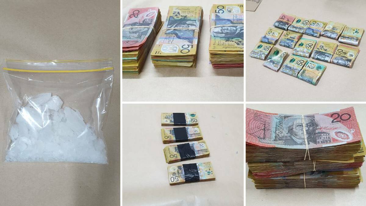 HAUL: The alleged cash and drug stash police uncovered in the van. Photos: Oxley police