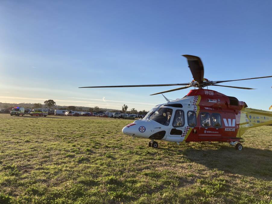 EMERGENCY: The Westpac chopper was called to Quirindi after an accident on the weekend. Photo: WRHS