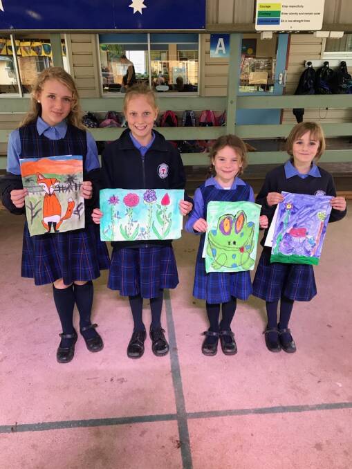 ARTISTS: Callie Jarrett, Miriam U'Ren, Claudia Stewart and Amelia Brooks make up the four Operation Art entries from Timbumburi School. Photo: Timbumburi Public School