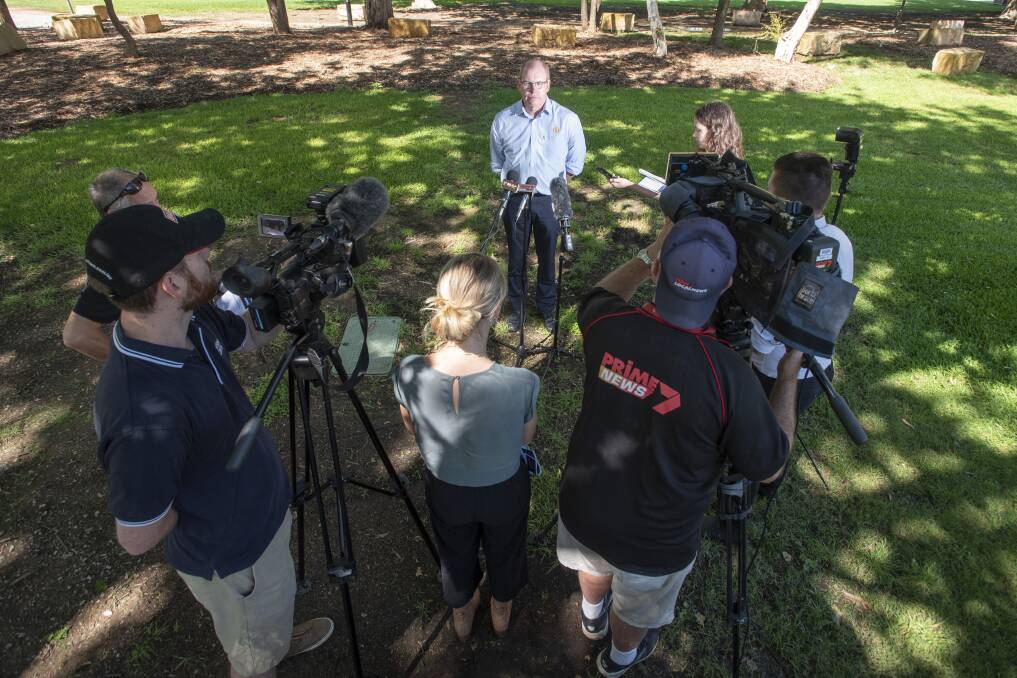 REFLECTING: Tamworth Regional Council water and waste director Bruce Logan told a press pack that survey answers would help guide changes to the drought management plan. Photo: Peter Hardin