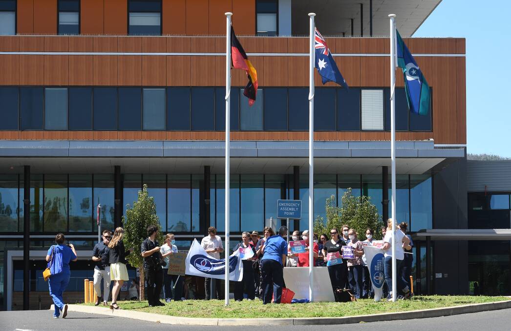 The crowd rallied outside Tamworth hospital on Thursday. Pictures by Gareth Gardner