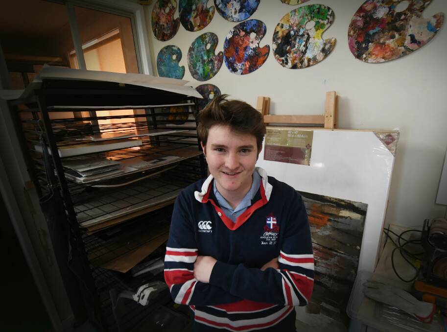 RECOGNISED: Year 12 Calrossy student Callum Cutler has had his HSC major art work pre-selected for the Art Express 2020 exhibition. Photo: Gareth Gardner