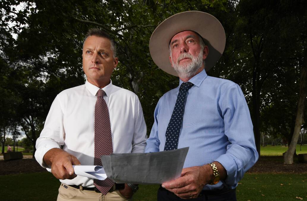 JOINING FORCES: Gunnedah mayor Jamie Chaffey and Tamworth mayor Russell Webb are calling for more cops. Photo: Gareth Gardner