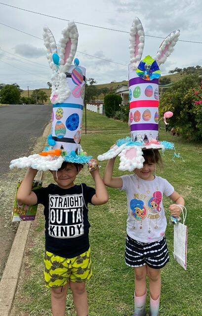 CREATIVE DESIGNS: Dominic and Bonnie Kuhn had a special visit from their school teachers on Thursday, who delivered chocolate eggs. Photo: Deeanne Wand