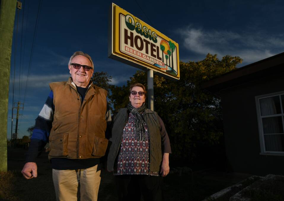 MOVING ON: Joyce and Des Gilfillan have handed over the keys to the Oasis Hotel to new owners, after more than 26 years running the business. Photo: Gareth Gardner