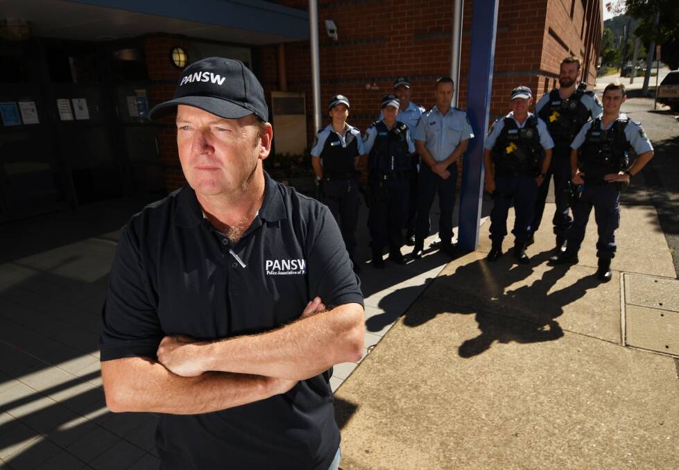 MAKING CHANGE: Tamworth's police association branch chair Brian Pegus with local officers. Photo: Gareth Gardner