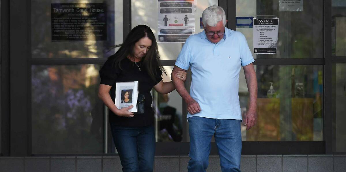 Life lost: Family of Linda Varley, who was killed in a car crash last year, leave Tamworth District Court after the guilty verdict. Photo: Gareth Gardner