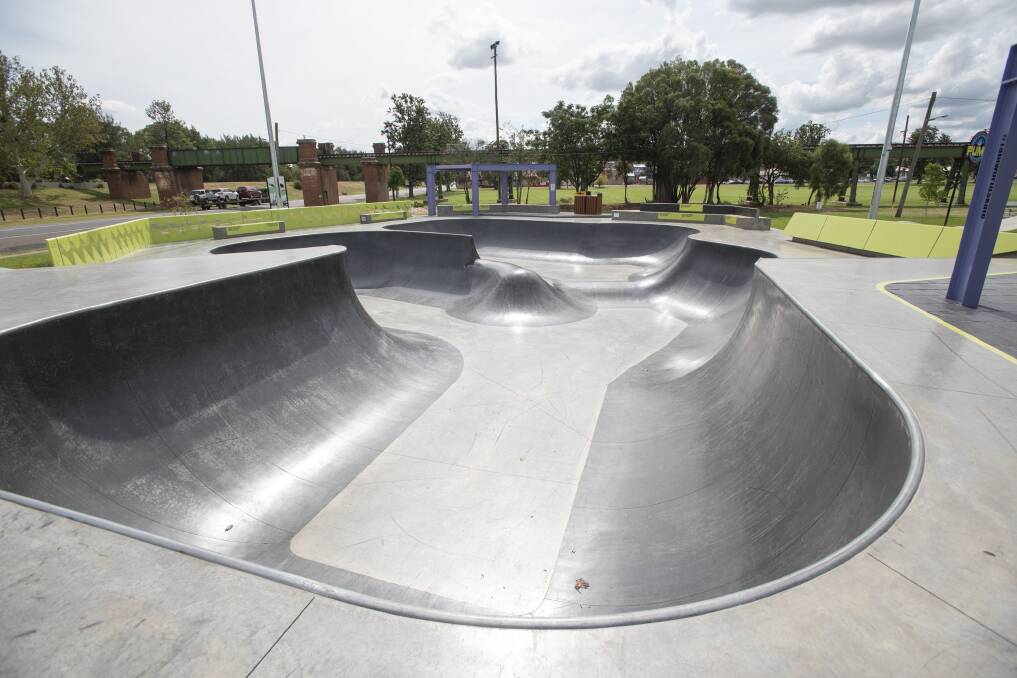 Restrictions relax: The skate park in Viaduct Park will be open for use again from early on Friday morning when the fencing is pulled down. Photo: Peter Hardin